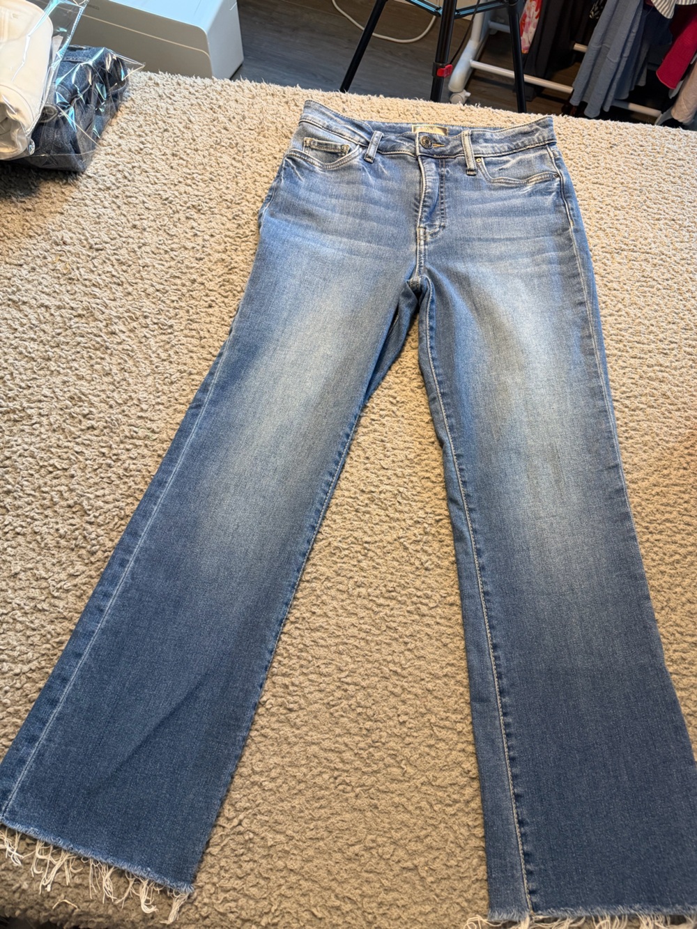 Kut from the Kloth Light Blue Flare Jeans with Raw Hem